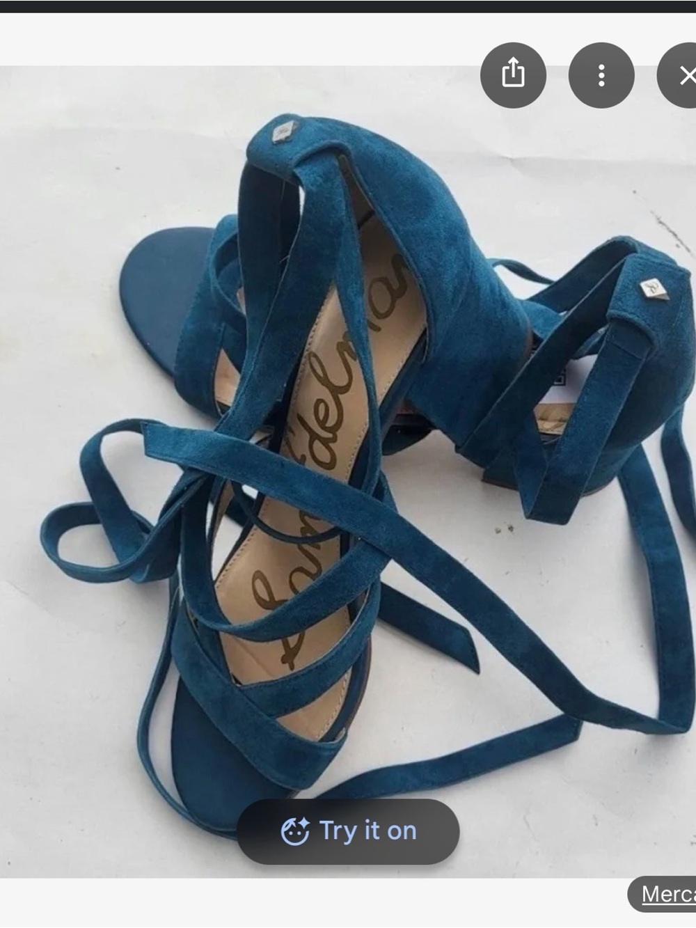 Sam Edelman Teal Suede Lace-Up Wedge Sandals - Picture 2 of 6